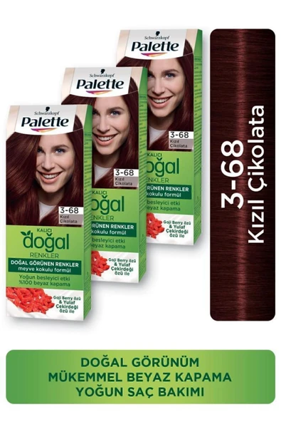 Palette Kalıcı Doğal Renkler Saç Boyası 3-68 Kızıl Çikolata X 3 Adet ürün görseli 1