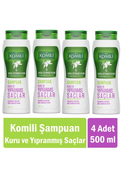 Komili Kuru ve Yıpranmış Saçlar İçin Vegan Temel Bakım Şampuanı 500 ml x 4 Adet ürün görseli 1