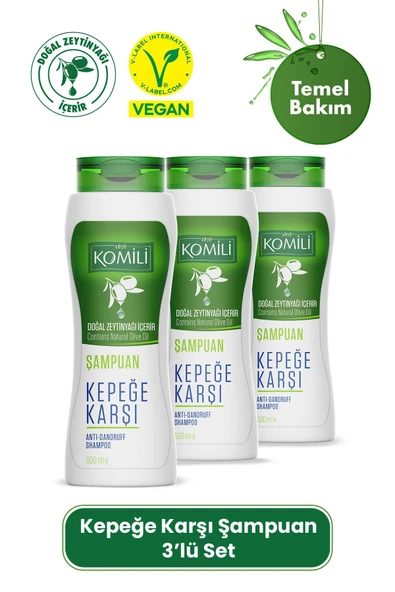 Komili Kepekli Saçlar İçin Kepek Karşıtı Vegan Şampuan 3'lü Set - 3 X 500 ML ürün görseli 1