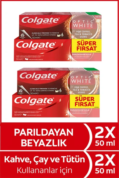 Colgate Optic White Kahve,Çay ve Tütün 50 ml x 2 Adet + Optic White Parıldayan Beyazlık 50 ml x 2 Adet ürün görseli 1