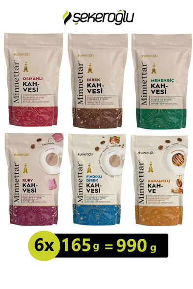 Şekeroğlu Minnettar Kahve Çeşitleri 165 gr x 6 Adet (Osmanlı, Karamel, Fındık, Dibek, Menengiç, Ruby Çikolata) ürün görseli 1