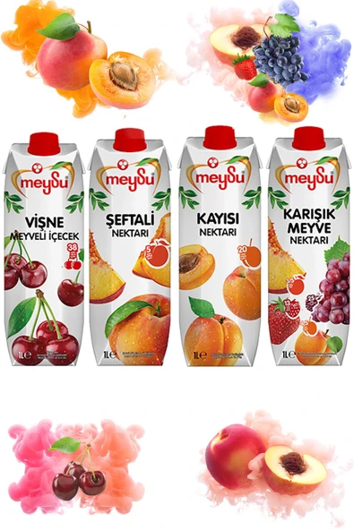 Meysu Meyve Nektarı 1 lt x 4 Adet (Kayısı, Vişne, Şeftali, Karışık Meyve) ürün görseli 1