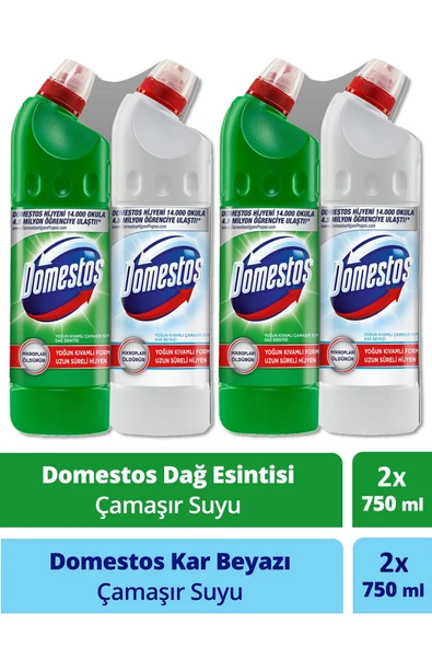 Domestos Çamaşır Suyu 750 ml X 4 Adet (Dağ Esintisi 750 ml x 2 Adet + Kar Beyazı 750 ml x 2 Adet) ürün görseli 1