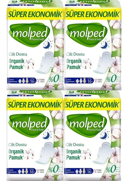 Molped Pure & Soft Gece Süper Ekonomik Ped 16 Lı X 4 Adet ürün görseli 1