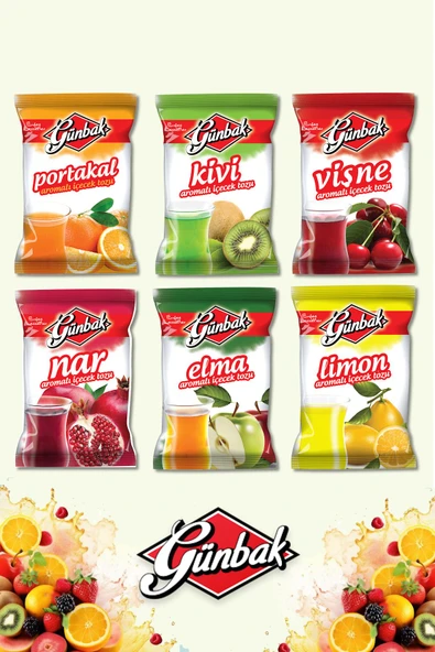 Günbak İçecek Tozu 250 gr x 6 Adet (Portakal, Kivi, Vişne, Nar, Elma, Limon) ürün görseli 1