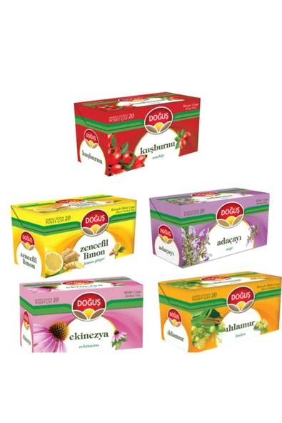 Doğuş Kış Çayları Serisi (zencefil Limon-ıhlamur-adaçayı-kuşburnu-ekinezya)5x20'li ürün görseli 1