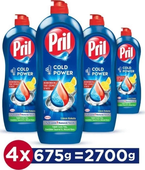 Pril Elde Yıkama Sıvı Bulaşık Deterjanı 4x675g Limon 5+ Etki - Kendinden Yağ Çözme ürün görseli 1
