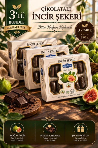 Kibarzade Çikolatalı Incir Şekeri 240 gr X 3 Adet ürün görseli 1