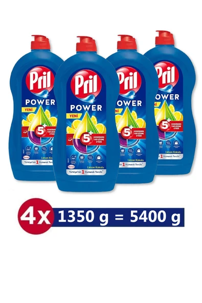 Pril Power Elde Yıkama Sıvı Bulaşık Deterjanı 4x1350g Limon Kokulu 5+ Yağ Çözme Etkili ürün görseli 1