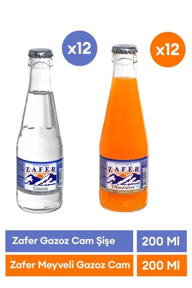 Zafer Sade Gazoz 200 ml x 12 Adet + Meyveli Gazoz 200 ml x 12 Adet ürün görseli 1