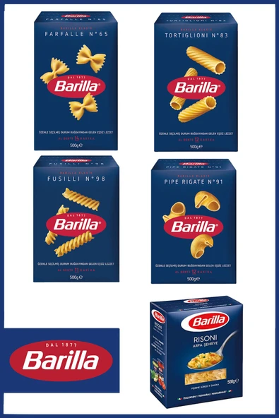 Barilla Makarna Seti 500 gr x 5 Adet (Farfalle, Tortiglioni, Fusilli, Pipe Rigate, Risoni) ürün görseli 1