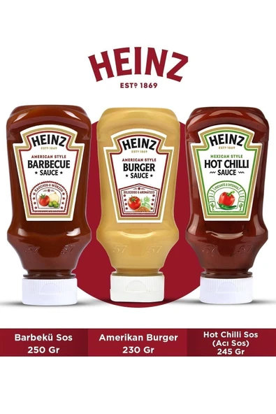 Heinz Üçlü Gurme Sos Paketi (barbekü Sos 250 Gr + Amerikan Burger 230 Gr + Hot Chilli Sos 245 Gr) ürün görseli 1