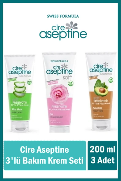 Cire Aseptine 3'lü Bakım Kremi Seti 200ml (Aloe Vera, Gül, Avokado) ürün görseli 1