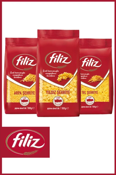 Filiz Şehriye Sepeti 500 gr x 3 Adet (Tel Şehriye, Arpa Şehriye, Yıldız Şehriye) ürün görseli 1