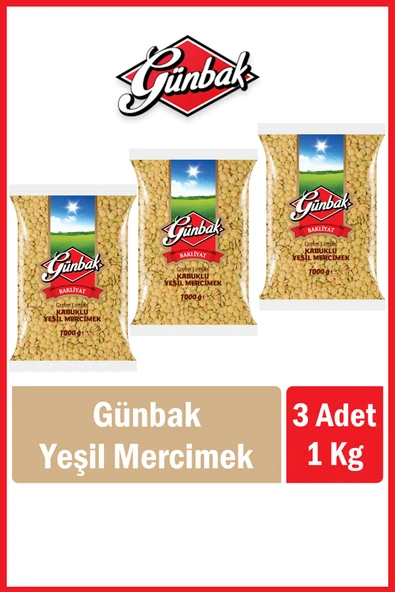 Günbak Yeşil Mercimek 1 Kg x 3 Adet ürün görseli 1