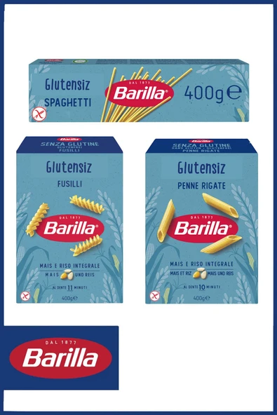 Barilla Glutensiz Makarna Sepeti 400 gr x 3 Adet (Spagetti, Burgu, Kalem) ürün görseli 1