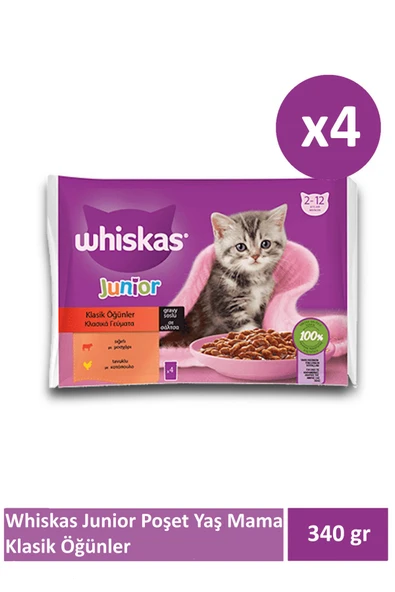 Whiskas Junior Klasik Öğünler Poşet Yaş Mama 340 gr X 4 Adet ürün görseli 1