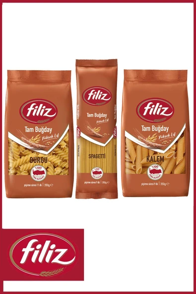 Filiz Tam Buğday Makarna Sepeti 350 gr X 3 Adet (KALEM, BURGU, SPAGETTİ) ürün görseli 1