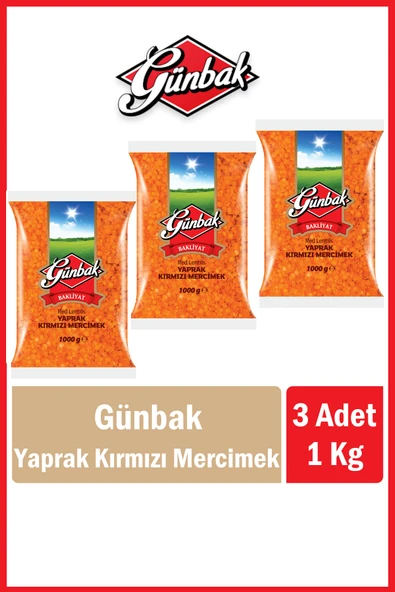 Günbak Yaprak Kırmızı Mercimek 1 Kg x 3 Adet ürün görseli 1