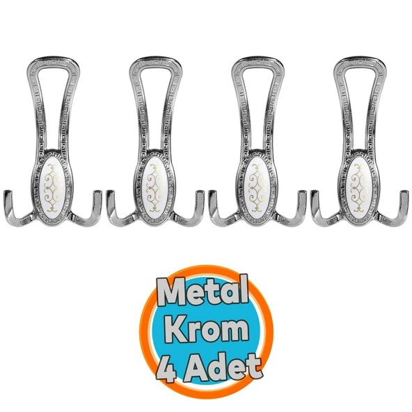 Metal Portmanto Vestiyer Duvar Dolap Elbise Mobilya Kapı Askısı Askılığı Askılık Krom (4 Adet) ürün görseli 1