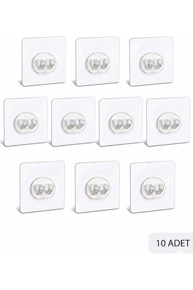 10 Adet 7x7cm Yedek Süper Güçlü Yapışkanlı Askı, 20KG Banyo - Mutfak Raf Tutucu Sticker, Delmesiz ürün görseli 1