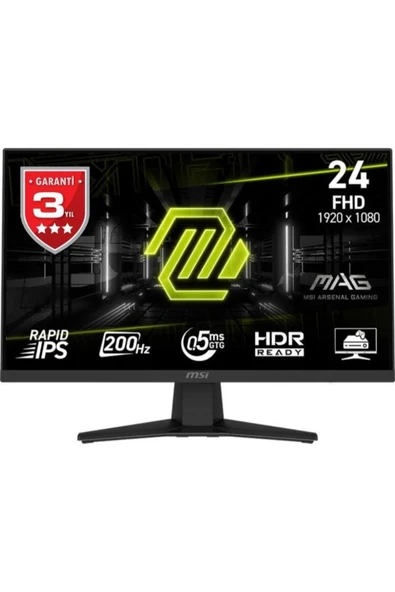 MSI 23.8 MAG 244F FHD RAPID IPS FLAT 200HZ 0.5MS FREESYNC GAMING MONITOR ürün görseli 1