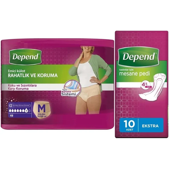 Depend Emici Külot Lohusa Pedi M - Medium - Orta Kadın (10 Lu) + Mesane Pedi Kadın Ekstra (10 Lu) ürün görseli 1