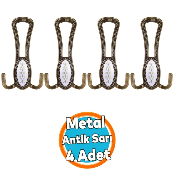 Metal Portmanto Vestiyer Duvar Dolap Elbise Mobilya Kapı Askısı Askılığı Askılık Antik Sarı 4 Adet ürün görseli 1