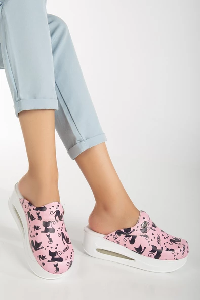 Blum Sabo Terlik Pembe Kedi Temalı Kadın Airmax Ortopedik Terlik ürün görseli 1