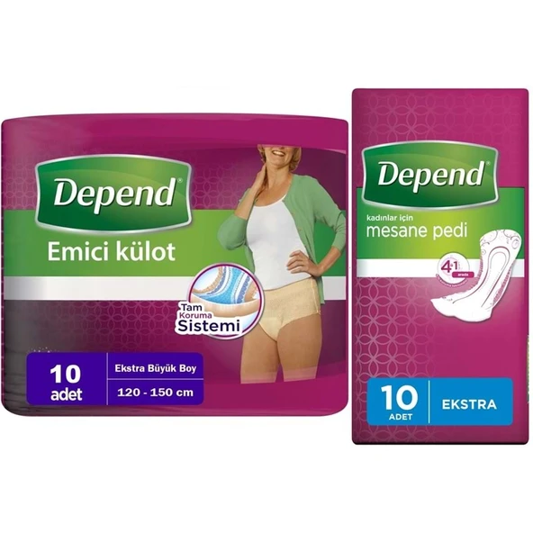 Depend Emici Külot Lohusa Pedi  XL - Extra Büyük -  Kadın (10 Adet)+Mesane Pedi Kadın Ekstra (10 Lu) ürün görseli 1