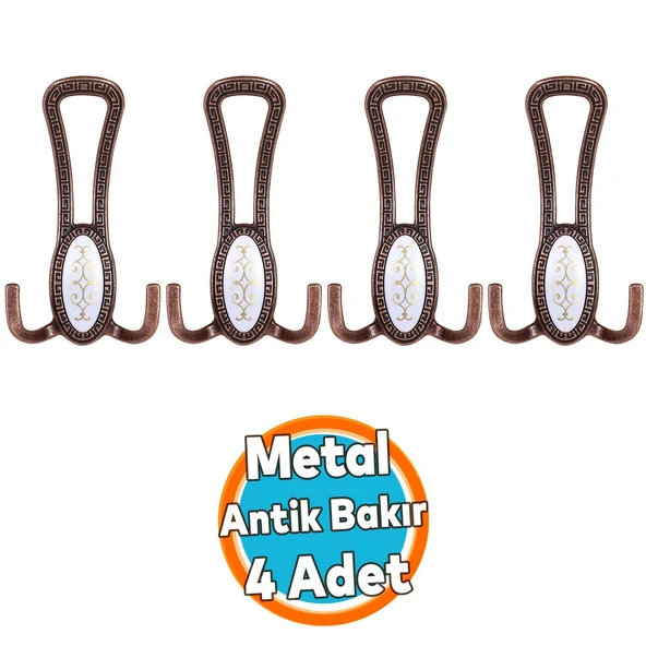 Metal Portmanto Vestiyer Duvar Dolap Elbise Mobilya Kapı Askısı Askılığı Askılık Antik Bakır 4 Adet ürün görseli 1