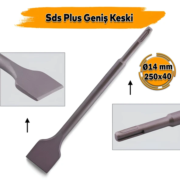 SDS Plus Geniş Ağızlı Keski 14x250x40mm Matkap Ucu Aparatı Beton Tuğla Taş Dayanıklı Çelik Kırıcı Uç ürün görseli 1