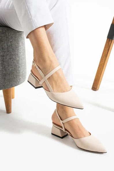 Albishoes Kadın Kare Topuk 4 Cm Tokalı Şerit Bant Arkası Açık Sivri Burun Şık Günlük Kadın Ayakkabı ürün görseli 1