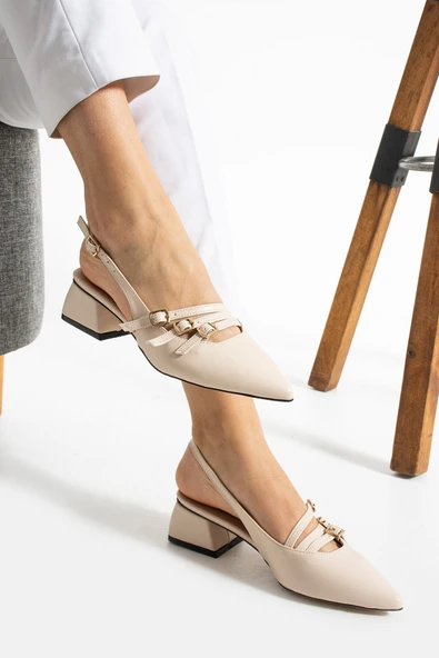 Albishoes Kadın Kare Topuk 4 Cm Toka Detaylı Arkası Açık Sivri Burun İş Ofis Günlük Kadın Ayakkabı ürün görseli 1