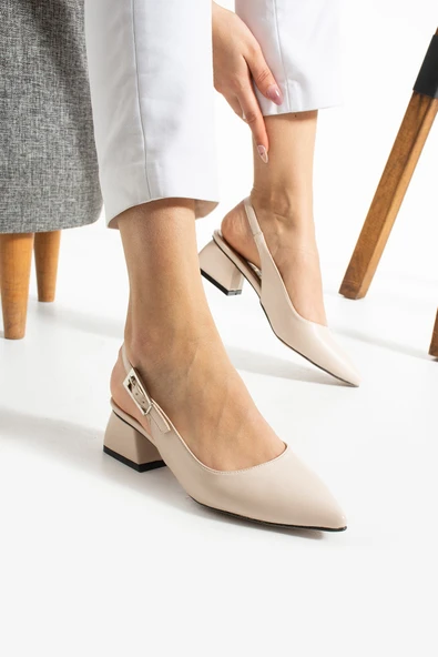 Albishoes Kadın Kare Topuk 4 Cm Arkası Açık Sivri Burun Şık İş Ofis Günlük Kadın Topuklu Ayakkabı ürün görseli 1
