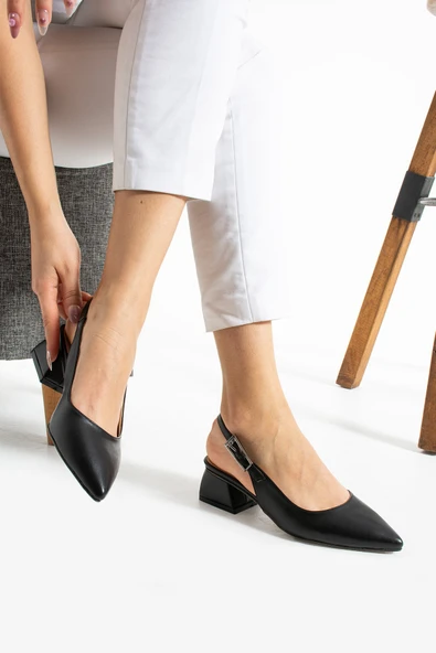 Albishoes Kadın Kare Topuk 4 Cm Arkası Açık Sivri Burun Şık İş Ofis Günlük Kadın Topuklu Ayakkabı ürün görseli 1