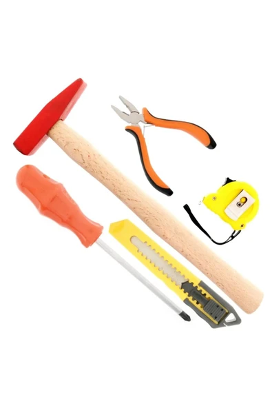 yunuskayatek Tornavida,Çekiç,Mini Pense,Maket Bıçağı,Şerit Metre 5 Parça Alet Seti ürün görseli 1