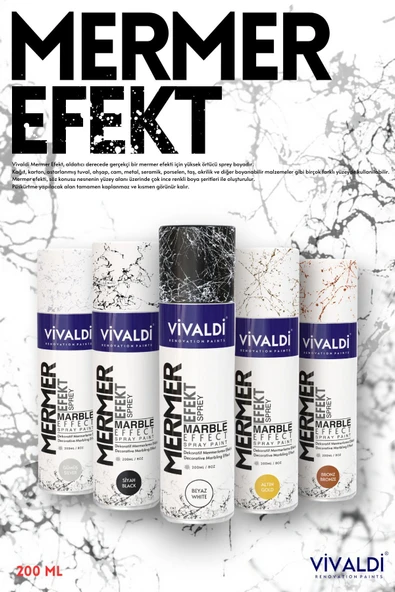 Vivaldi Mermer Efekt Sprey Boya 200ml Silver - Resim 2