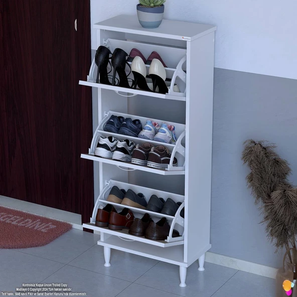 Modilayn VARBİ Kapı Önü 52 x 127x 25, 5 cm’ lik 3 Düşer Kapak 6 Göz Raf Bölmeli Ayakkabılık ürün görseli 1