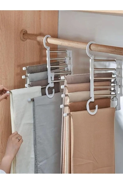 Jusso Hareketli Dolap İçi Pantolon Kravat Şal Askı Sistemi Düzenleyici Katmanlı Askılık Organizer Siyah ürün görseli 1