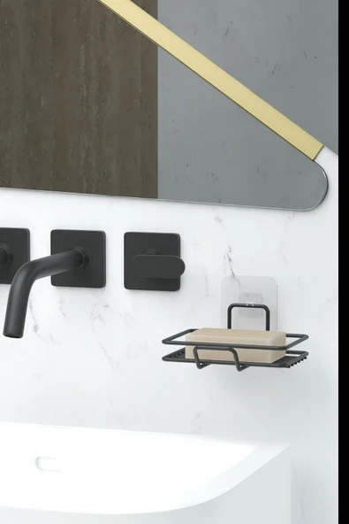 Jusso Yapışkanlı Sabunluk Banyo Mutfak Lavabo Metal Katı Sabunluk Siyah ürün görseli 1