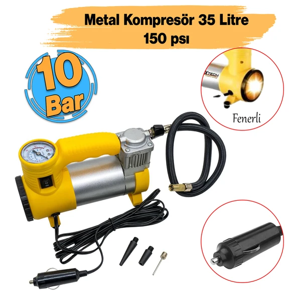 Metal Hava Kompresörü 150 Psı 12V Araç Tipi Çakmaklık Araba Bisiklet Teker Lastik Şambrel Top Şişirme ürün görseli 1