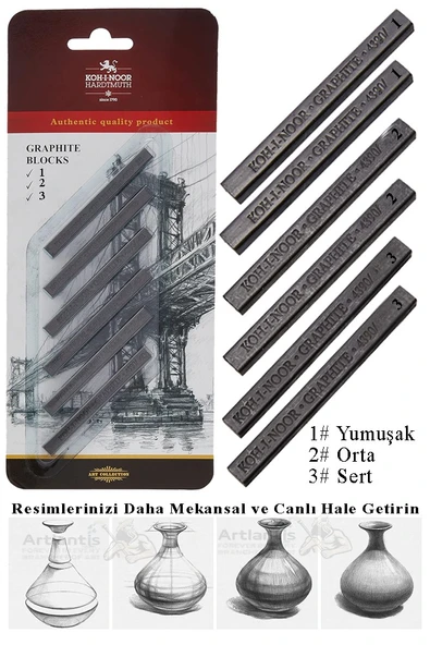 Sıkıştırılmış Kömür Füzen Seti 1 Paket Kohinoor Yumuşak Orta Sert Siyah Kare Press Kömür Füzen Yassı Çizim Gölgelendirme ürün görseli 1