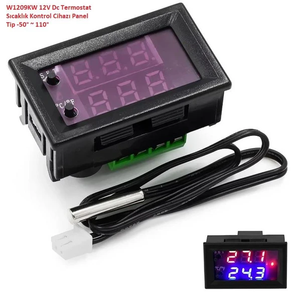 W1209KW 12V Dc Termostat Sıcaklık Kontrol Cihazı Panel Tip -50° ~ 110° ürün görseli 1
