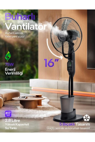 Auhma ACFN01 16 İnç 5 Bıçaklı 2.8 Litre Kapasiteli Buharlı Güçlü Vantilatör ürün görseli 1