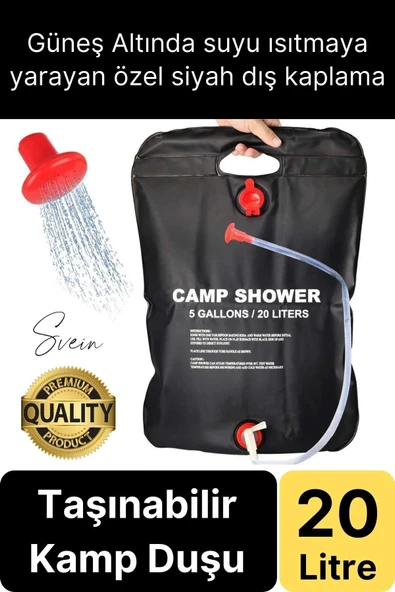 Premium Güneşte Isınabilen Taşınabilir Katlanabilen 20 Lt Kamp Duşu Seti Yıkanma Banyo Hortum Başlık ürün görseli 1