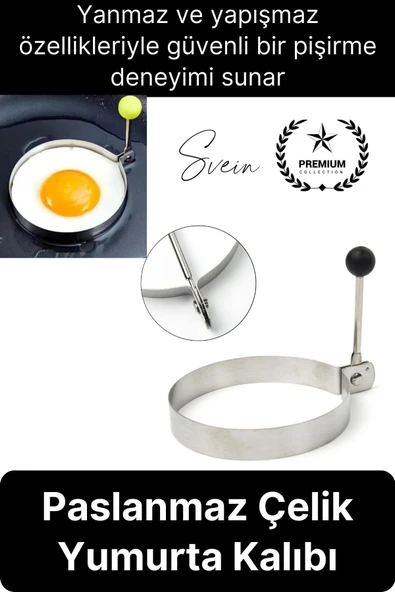 Premium Yanmaz Yapışmaz Paslanmaz Metal Yuvarlak Omlet Krep Kalıbı Tava Sahanda Yumurta Pankek ürün görseli 1