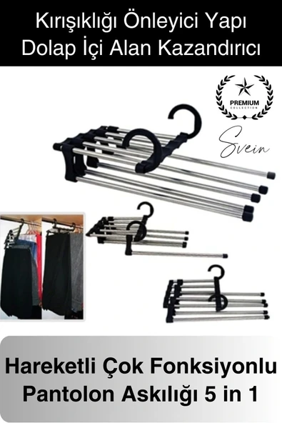 Pantolon Askısı 5 in 1 Hareketli Dolap İçi Şal Kravat Düzenleyici Katmanlı Organizer Askılığı ürün görseli 1