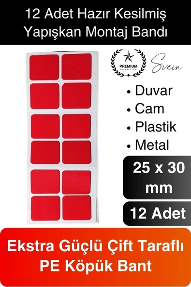 12'li Ekstra Güçlü Dayanıklı Çift Taraflı Hazır Kesilmiş Köpük Montaj Bandı Yapıştırma Ev Ofis ürün görseli 1