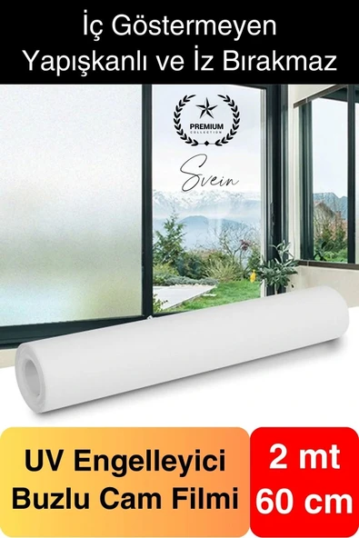 2 Metre x 60 cm Uv Engelleyici Buzlu Cam Filmi İç Göstermeyen Güneş Engelleyen Yapışkan Banyo Ofis ürün görseli 1